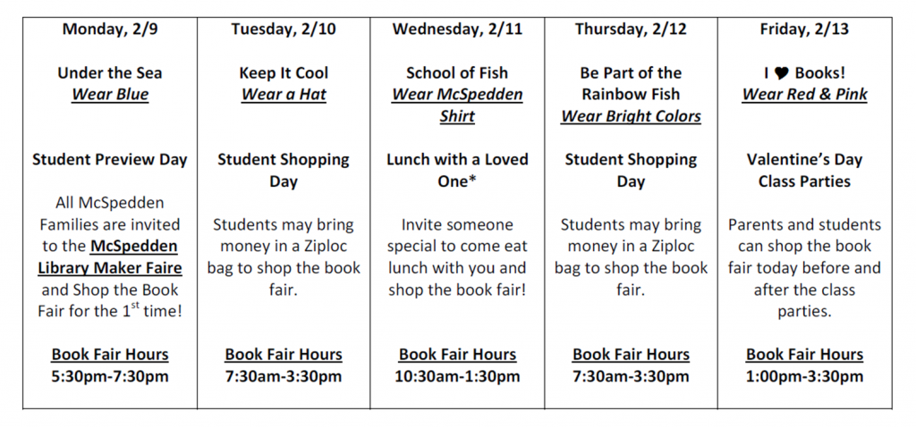 Book Fair Spring Schedule
